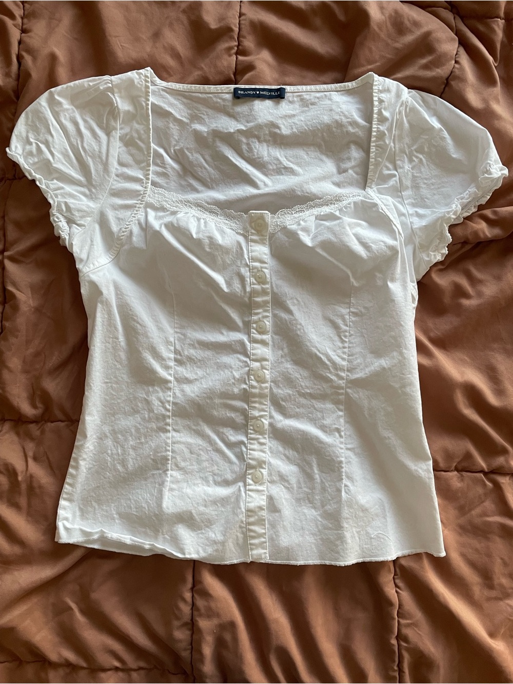 Brandy Melville White Button-Front Square Neck Top XS/S